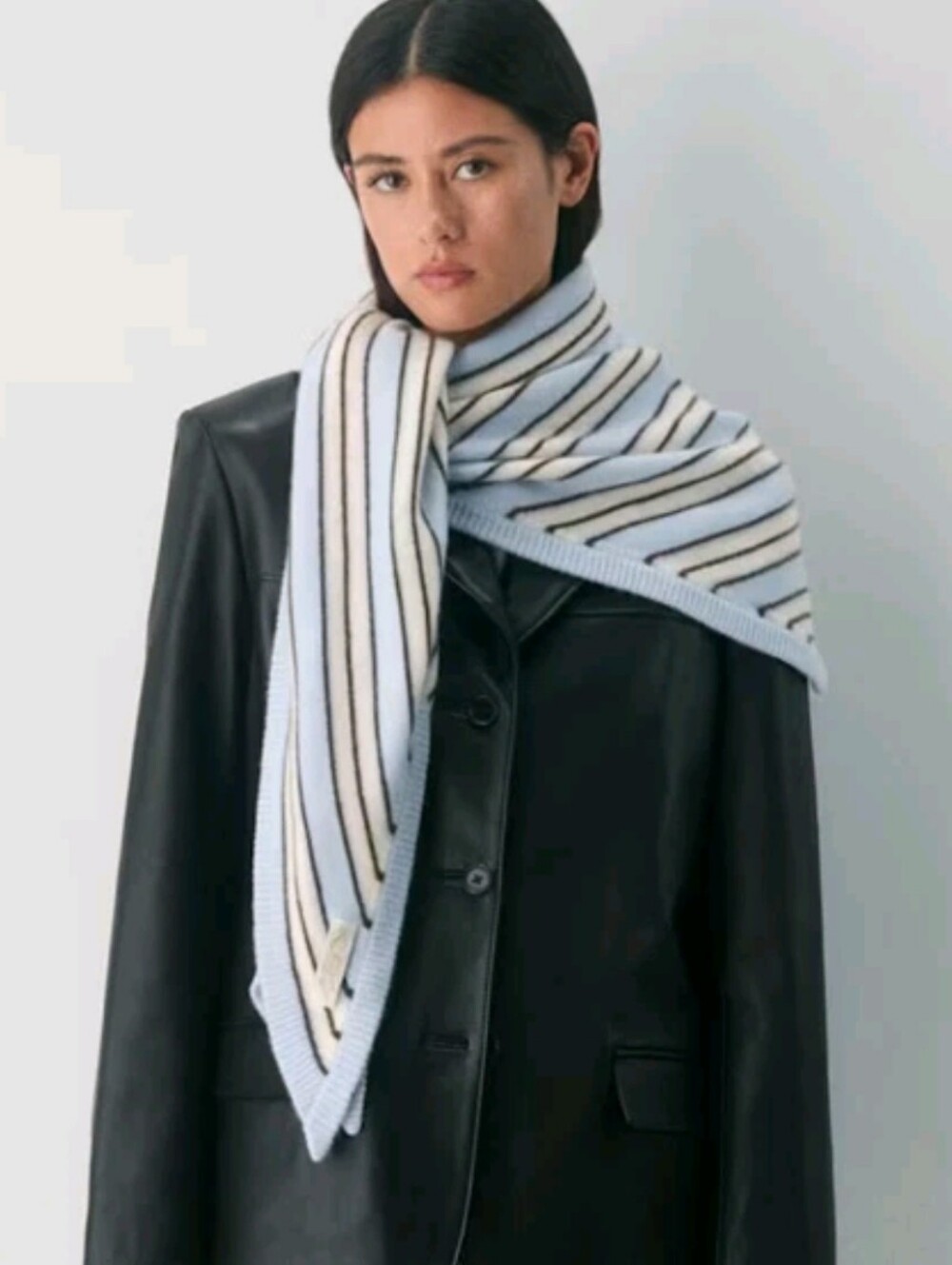 Aritzia Cashmere Key Triangle Scarf Light Blue Stripe